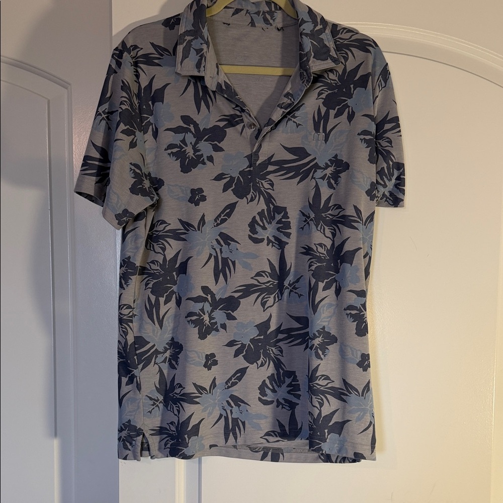 Travis Mathew Blue and Gray Floral Polo